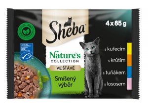 Sheba Nature Mixovaný výběr 4 x 85 g kapsa kuře, krůta, tuňák, losos ve šťávě