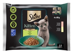 Sheba Kitten ve šťávě smíšený výběr - kuře a losos, 4 x 85 g