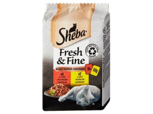 Sheba Fresh & Fine kapsa s hovězím a s kuřecím ve šťávě, 6 x 50 g